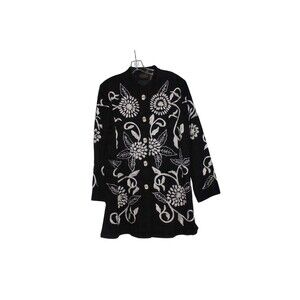 Allure Vintage Artsy Nehru Jacket Size M Women Black Whitel Embroidered Blazer